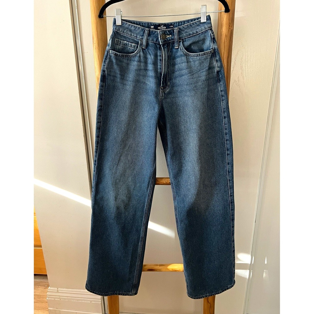 Hollister Women's Baggy Wide-Leg High Rise Blue Medium Wash Denim Jeans 00